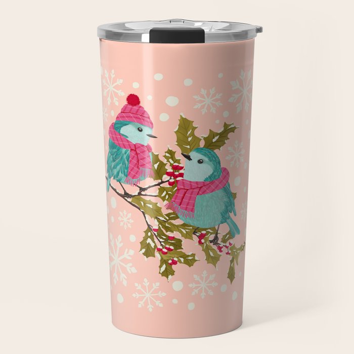 Winter Birds in Festive Scarves Travel Mug Gallery Image 1