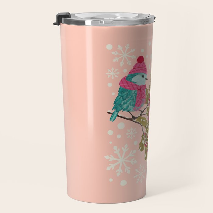 Winter Birds in Festive Scarves Travel Mug Gallery Image 3