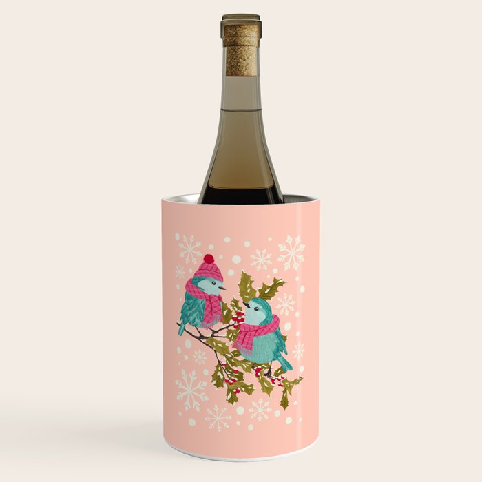 Winter Birds in Festive Scarves Wine Chiller Gallery Image 1