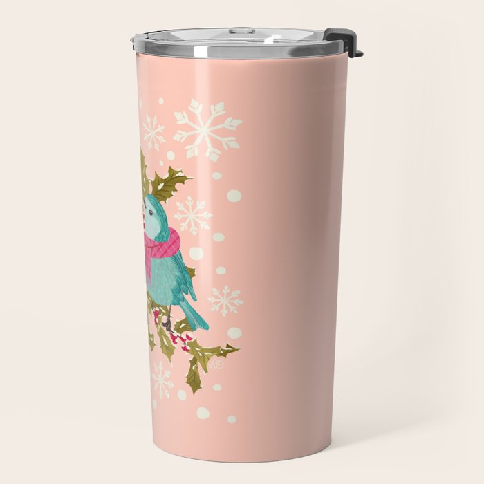 Winter Birds in Festive Scarves Travel Mug Gallery Image 2