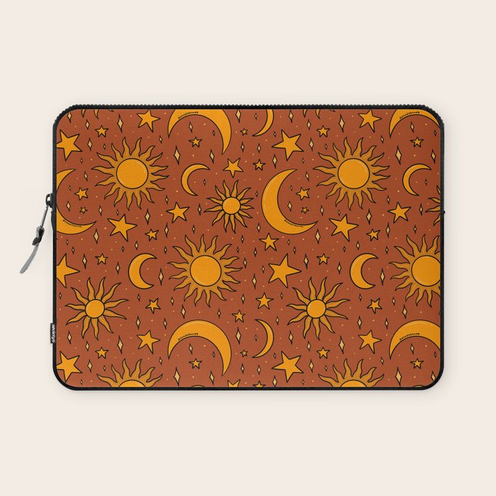 Vintage Sun and Star Print in Rust Laptop Sleeve Gallery Image 1