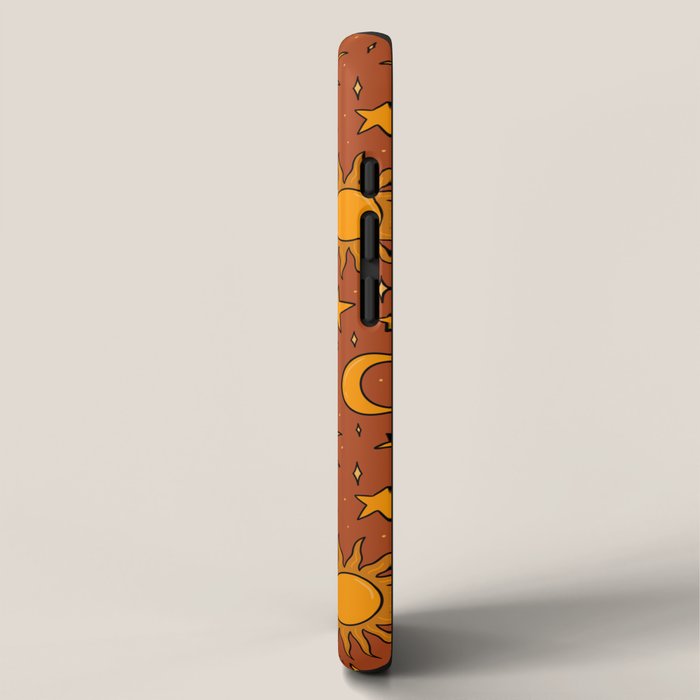 Vintage Sun and Star Print in Rust iPhone Case Gallery Image 2