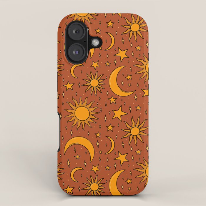 Vintage Sun and Star Print in Rust iPhone Case Gallery Image 1