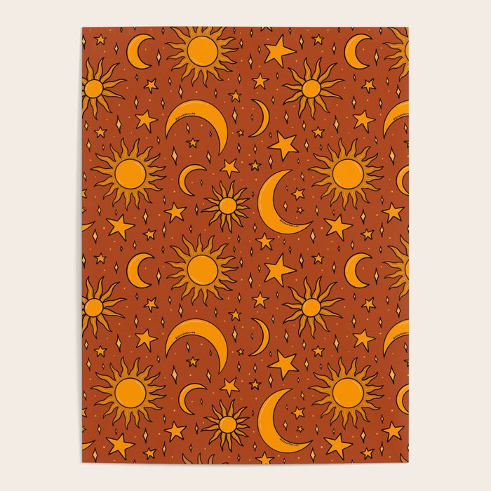 Vintage Sun and Star Print in Rust Poster Gallery Image 4