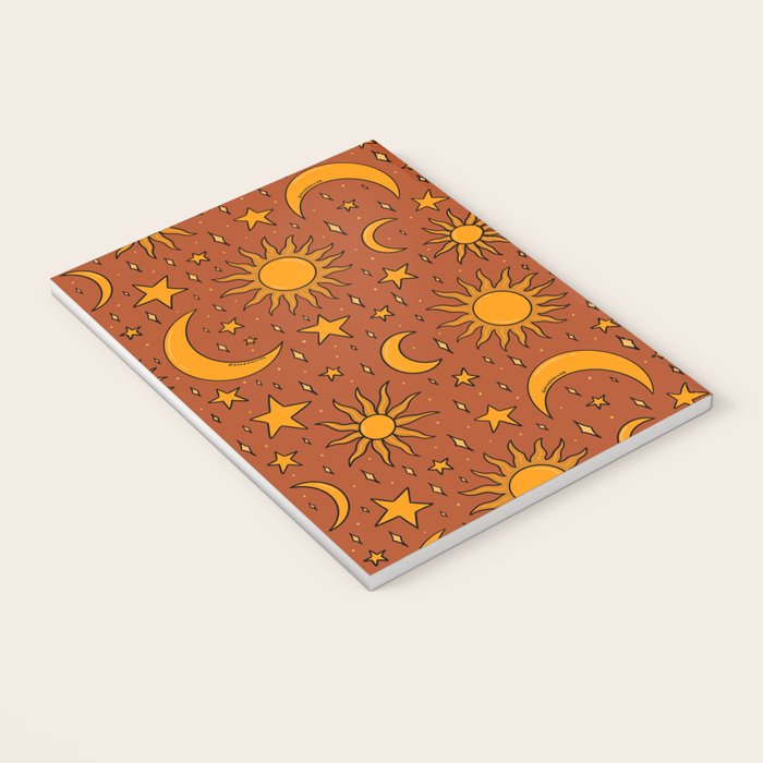 Vintage Sun and Star Print in Rust Notebook Gallery Image 3