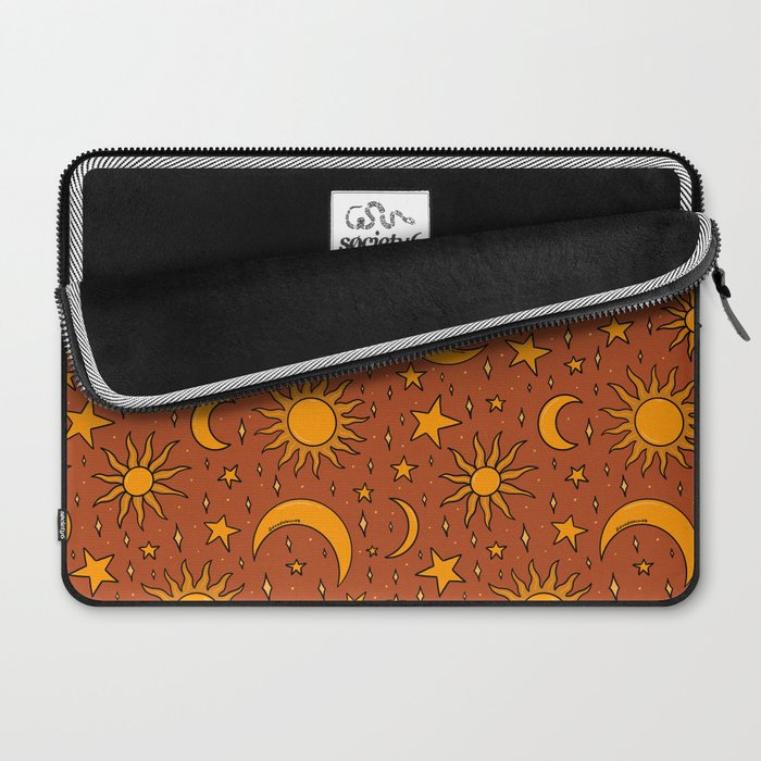 Vintage Sun and Star Print in Rust Laptop Sleeve Gallery Image 2