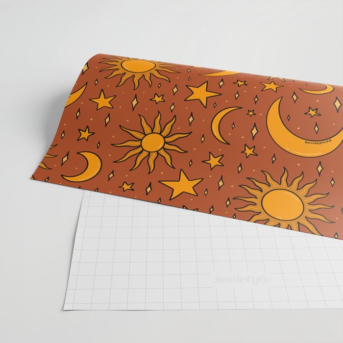 Vintage Sun and Star Print in Rust Wrapping Paper Gallery Image 2