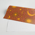 Vintage Sun and Star Print in Rust Wrapping Paper Gallery Image 2