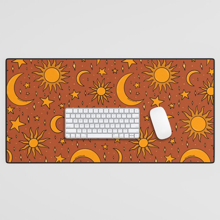 Vintage Sun and Star Print in Rust Desk Mat Gallery Image 1