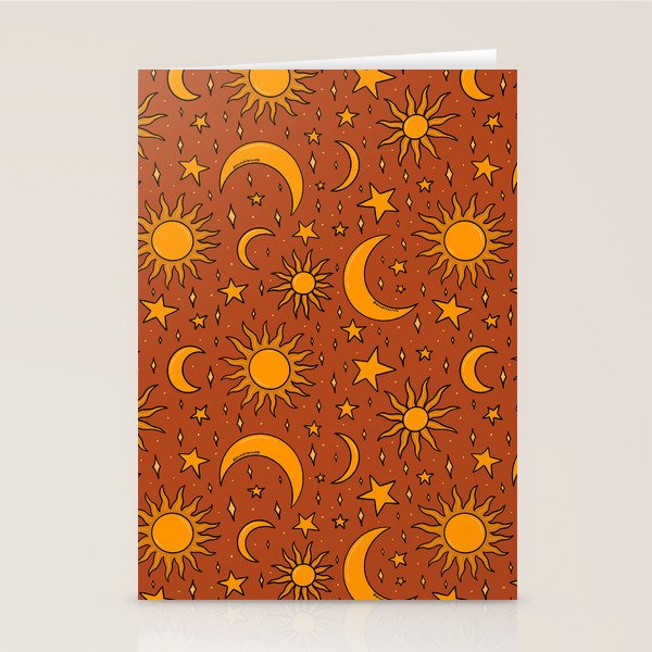 Vintage Sun and Star Print in Rust Stationery Card Gallery Image 2