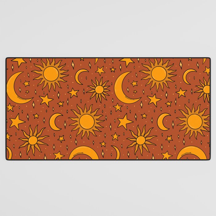 Vintage Sun and Star Print in Rust Desk Mat Gallery Image 3