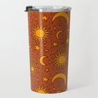 Vintage Sun and Star Print in Rust Travel Mug Gallery Image 3