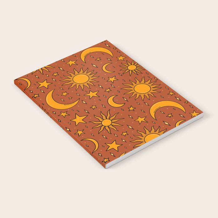 Vintage Sun and Star Print in Rust Notebook Gallery Image 1