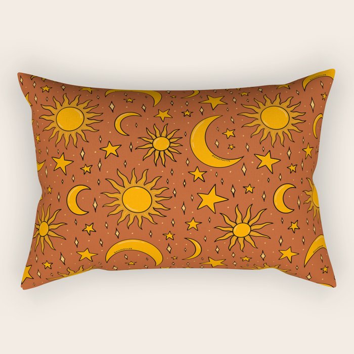 Vintage Sun and Star Print in Rust Rectangular Pillow Gallery Image 2