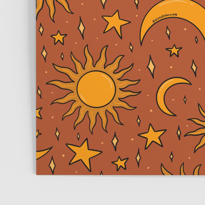 Vintage Sun and Star Print in Rust Poster Gallery Image 3
