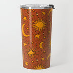 Vintage Sun and Star Print in Rust Travel Mug Gallery Image 2