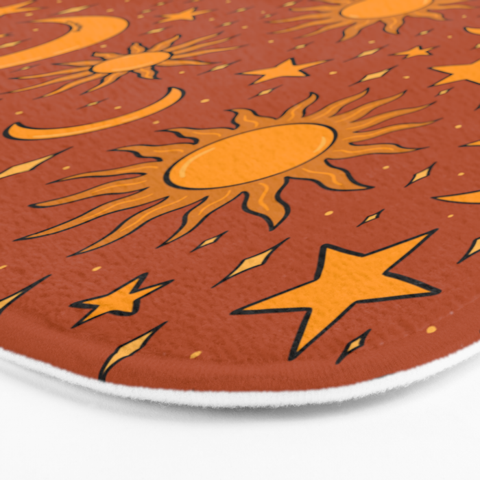 Vintage Sun and Star Print in Rust Bath Mat Gallery Image 3