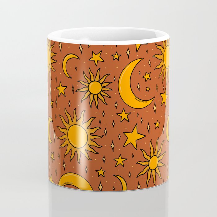 Vintage Sun and Star Print in Rust Coffee Mug Gallery Image 4