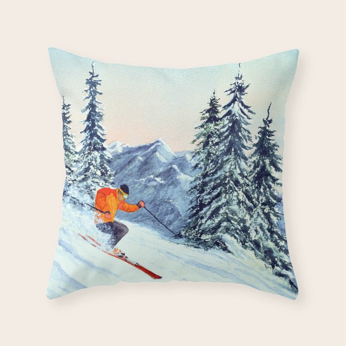 Skiing The Clear Leader Throw Pillow Gallery Image 1