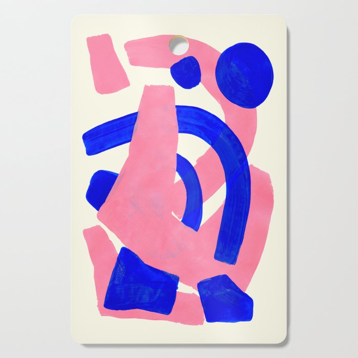 Blue Pink Fun Colorful Mid Century Modern Abstract Painting Shapes Pattern Cutting Board Gallery Image 1