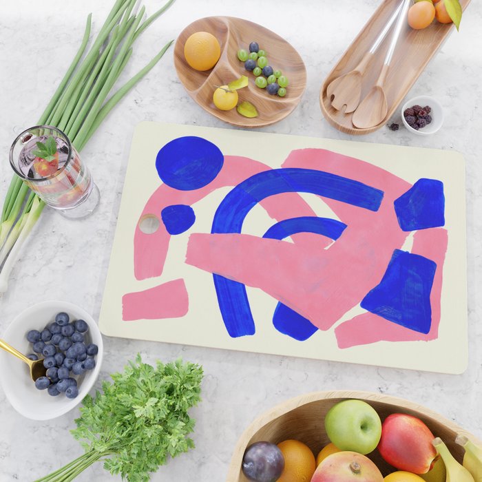 Blue Pink Fun Colorful Mid Century Modern Abstract Painting Shapes Pattern Cutting Board Gallery Image 2
