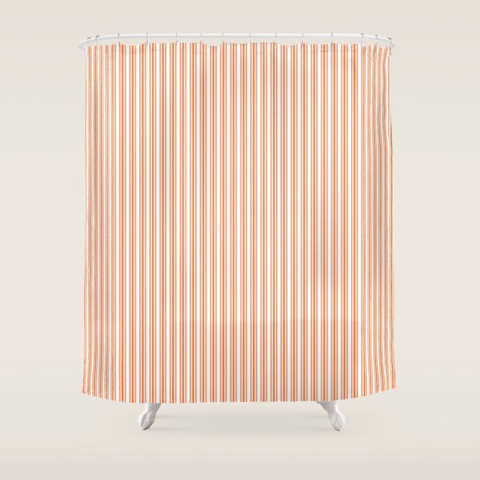 Classic Small Orange Soda French Mattress Ticking Double Stripes Shower Curtain Gallery Image 1