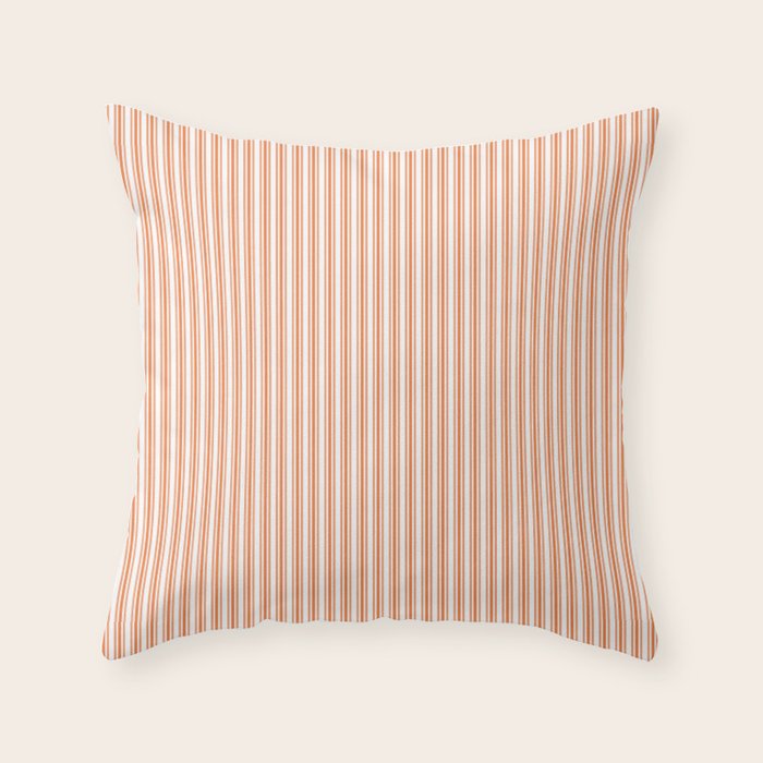 Classic Small Orange Soda French Mattress Ticking Double Stripes Throw Pillow Gallery Image 1