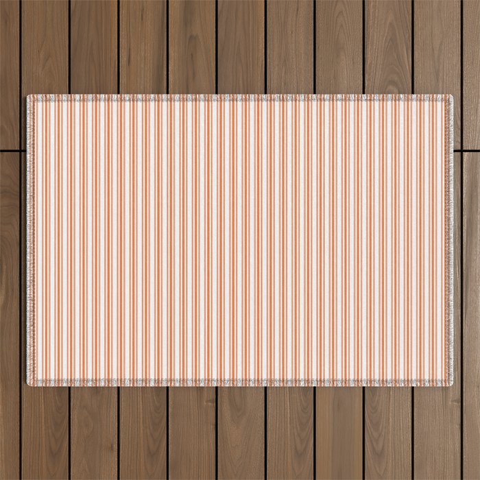 Classic Small Orange Soda French Mattress Ticking Double Stripes Outdoor Rug Gallery Image 1