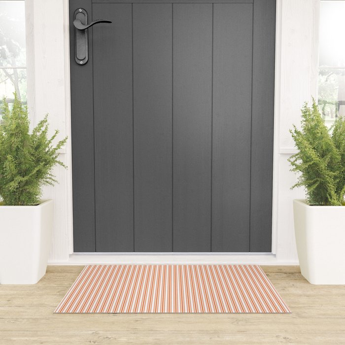 Classic Small Orange Soda French Mattress Ticking Double Stripes Welcome Mat Gallery Image 3