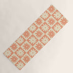 Peach And Off White Checkered Floral Pattern Yoga Mat Gallery Image 1