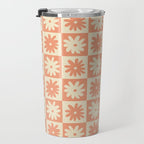 Peach And Off White Checkered Floral Pattern Travel Mug Gallery Image 3