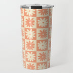Peach And Off White Checkered Floral Pattern Travel Mug Gallery Image 1