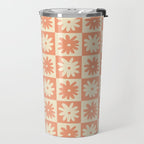 Peach And Off White Checkered Floral Pattern Travel Mug Gallery Image 2