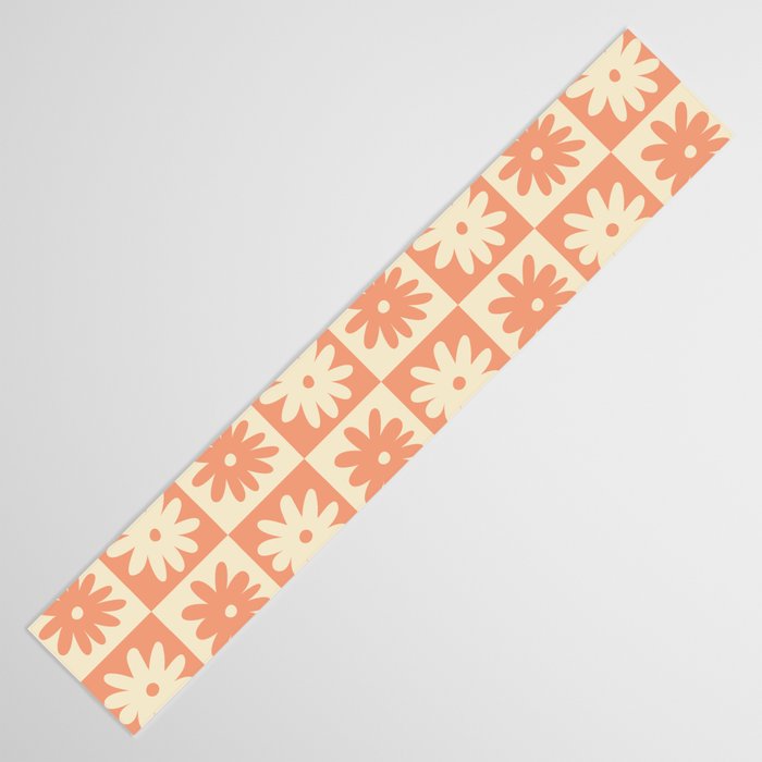 Peach And Off White Checkered Floral Pattern Table Runner Gallery Image 3