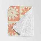 Peach And Off White Checkered Floral Pattern Throw Blanket Gallery Image 3