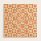 Peach And Off White Checkered Floral Pattern Wood Wall Art Gallery Image 1