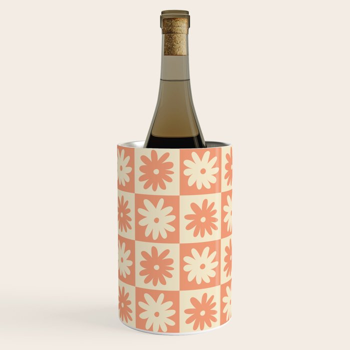 Peach And Off White Checkered Floral Pattern Wine Chiller Gallery Image 3