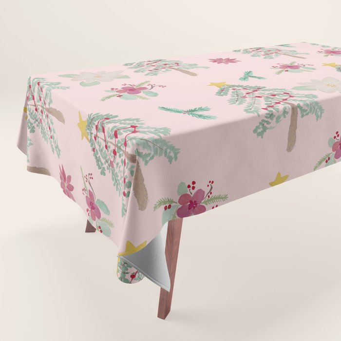 Christmas Pattern Pink Tablecloth Gallery Image 1