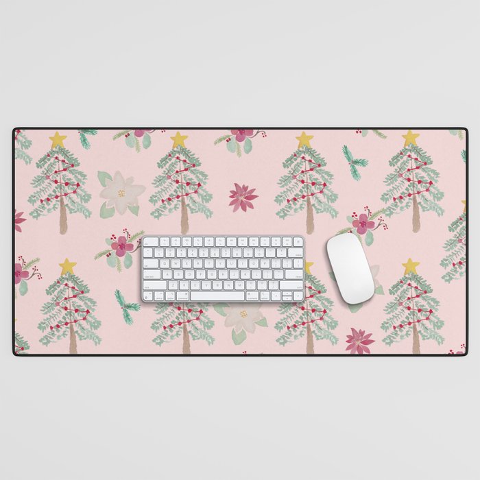Christmas Pattern Pink Desk Mat Gallery Image 1