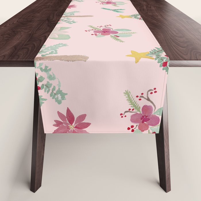Christmas Pattern Pink Table Runner Gallery Image 1