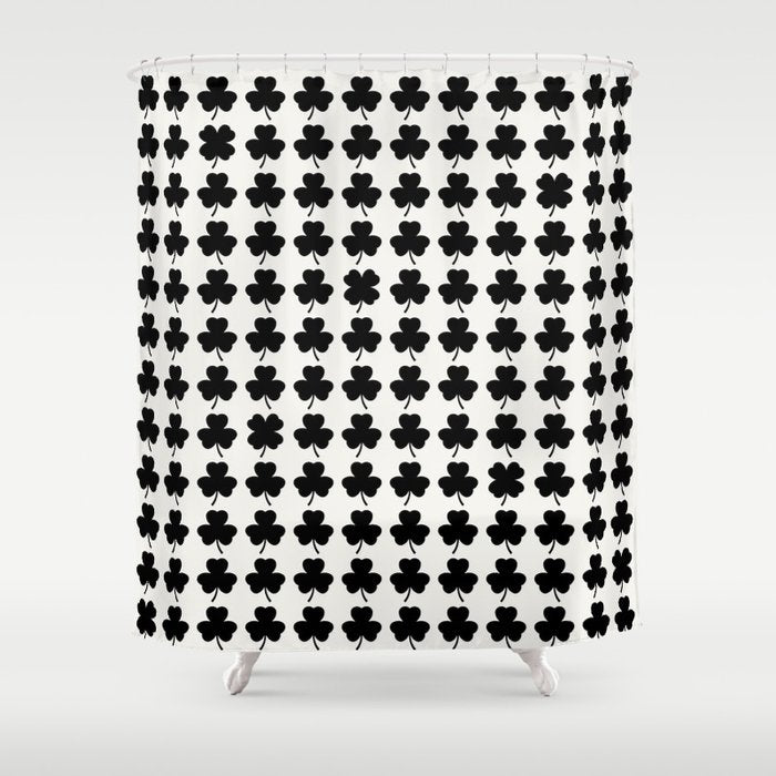 Clovers I Black and White Botanical Pattern Shower Curtain Gallery Image 1