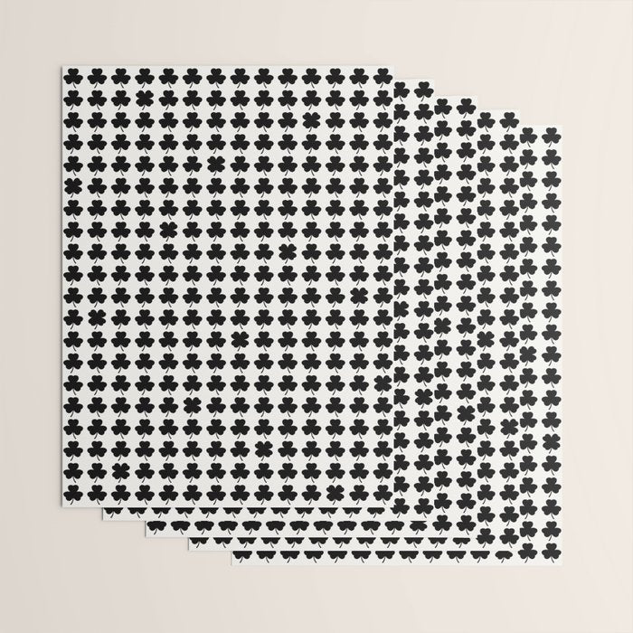 Clovers I Black and White Botanical Pattern Wrapping Paper Gallery Image 3