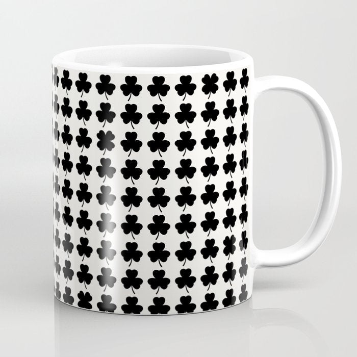 Clovers I Black and White Botanical Pattern Coffee Mug Gallery Image 1