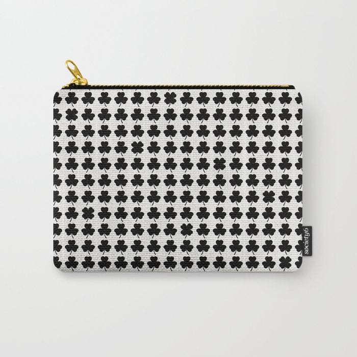 Clovers I Black and White Botanical Pattern Carry All Pouch Gallery Image 1