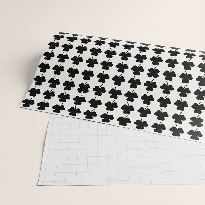 Clovers I Black and White Botanical Pattern Wrapping Paper Gallery Image 2