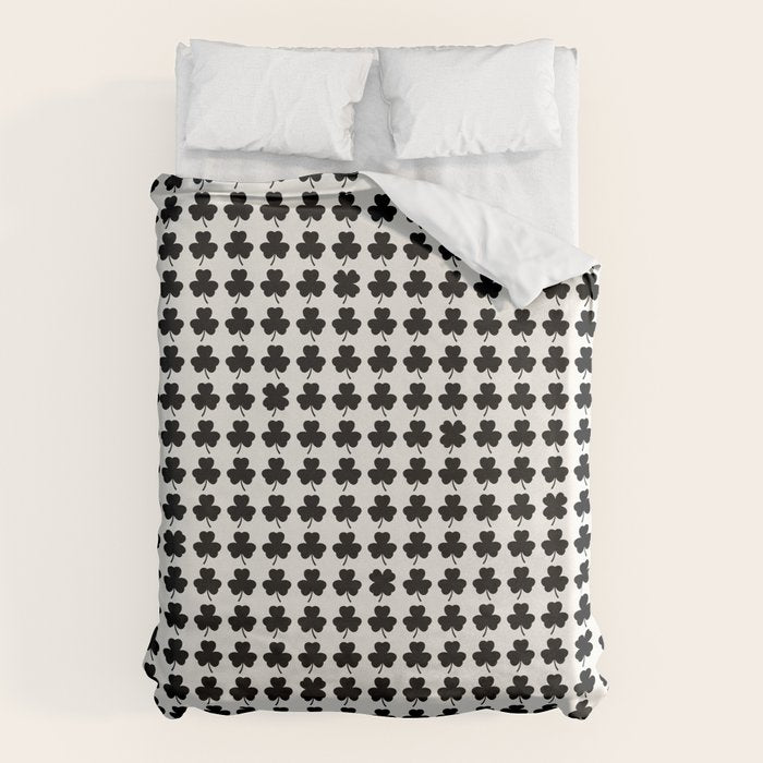 Clovers I Black and White Botanical Pattern Duvet Cover Gallery Image 6