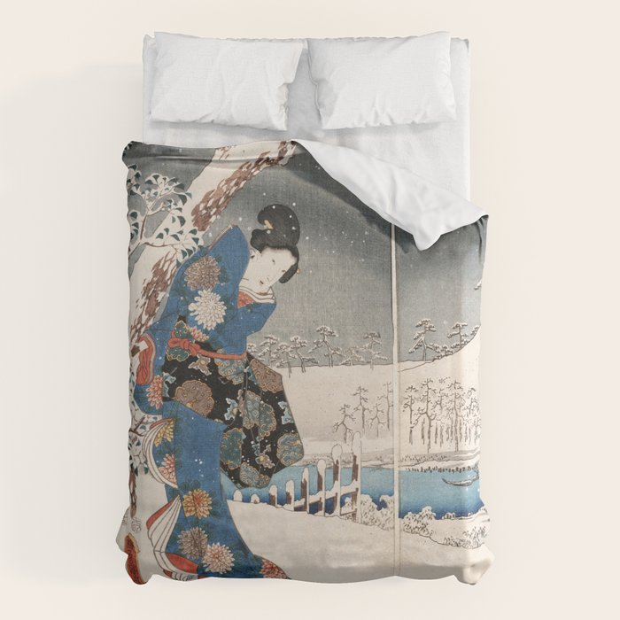 Japanese Vintage Kunisada Hiroshige Snowy Landscape Duvet Cover Gallery Image 6