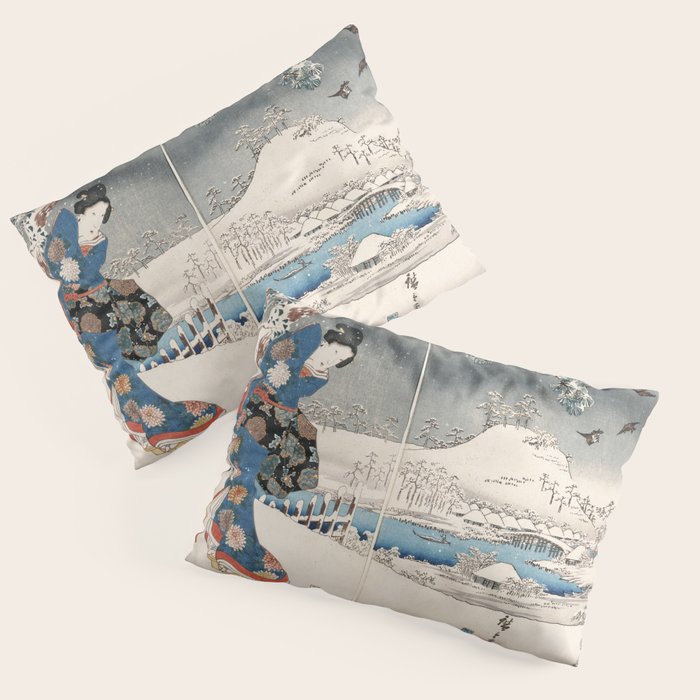 Japanese Vintage Kunisada Hiroshige Snowy Landscape Pillow Sham Gallery Image 1