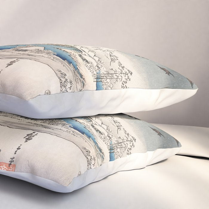 Japanese Vintage Kunisada Hiroshige Snowy Landscape Pillow Sham Gallery Image 3
