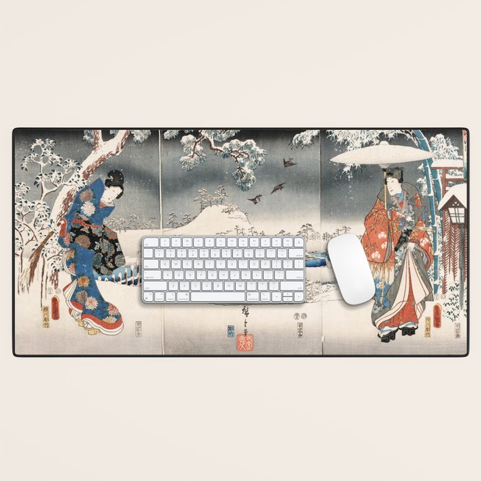 Japanese Vintage Kunisada Hiroshige Snowy Landscape Desk Mat Gallery Image 1
